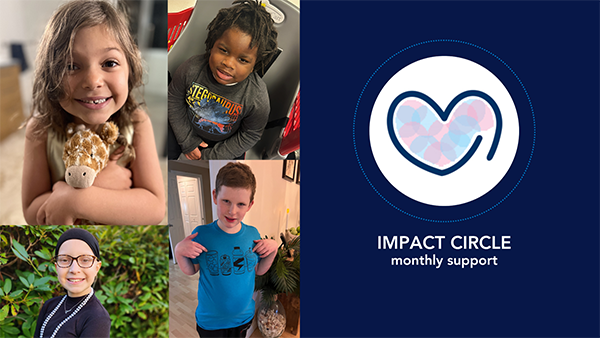Images of childhood survivors, the heart icon and words Impact Circle