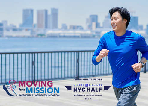 Person running - Moving For a Mission Logo and NYC Half logo
