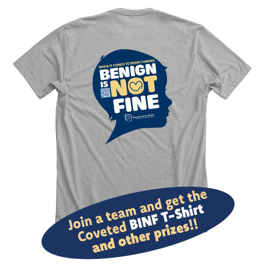 Photo of t-shirt with logo that reads Join a team and get the coveted BINF tshirt and other prizes